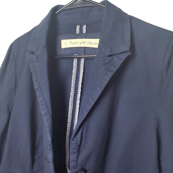 Anthropologie Daughters of the Liberation Size 10 Navy Blue Cotton Blazer Jacket - Picture 5 of 8